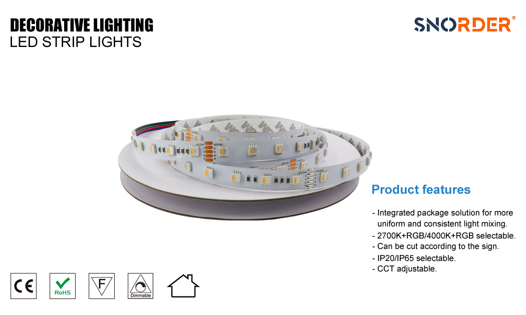 1. 19.2W LED strip 5050SMD 5M each roll of 2700K 4000K can choose 2700K-RGB switchable 4000K-RGB switchable 60LED per meter light strip can be cut