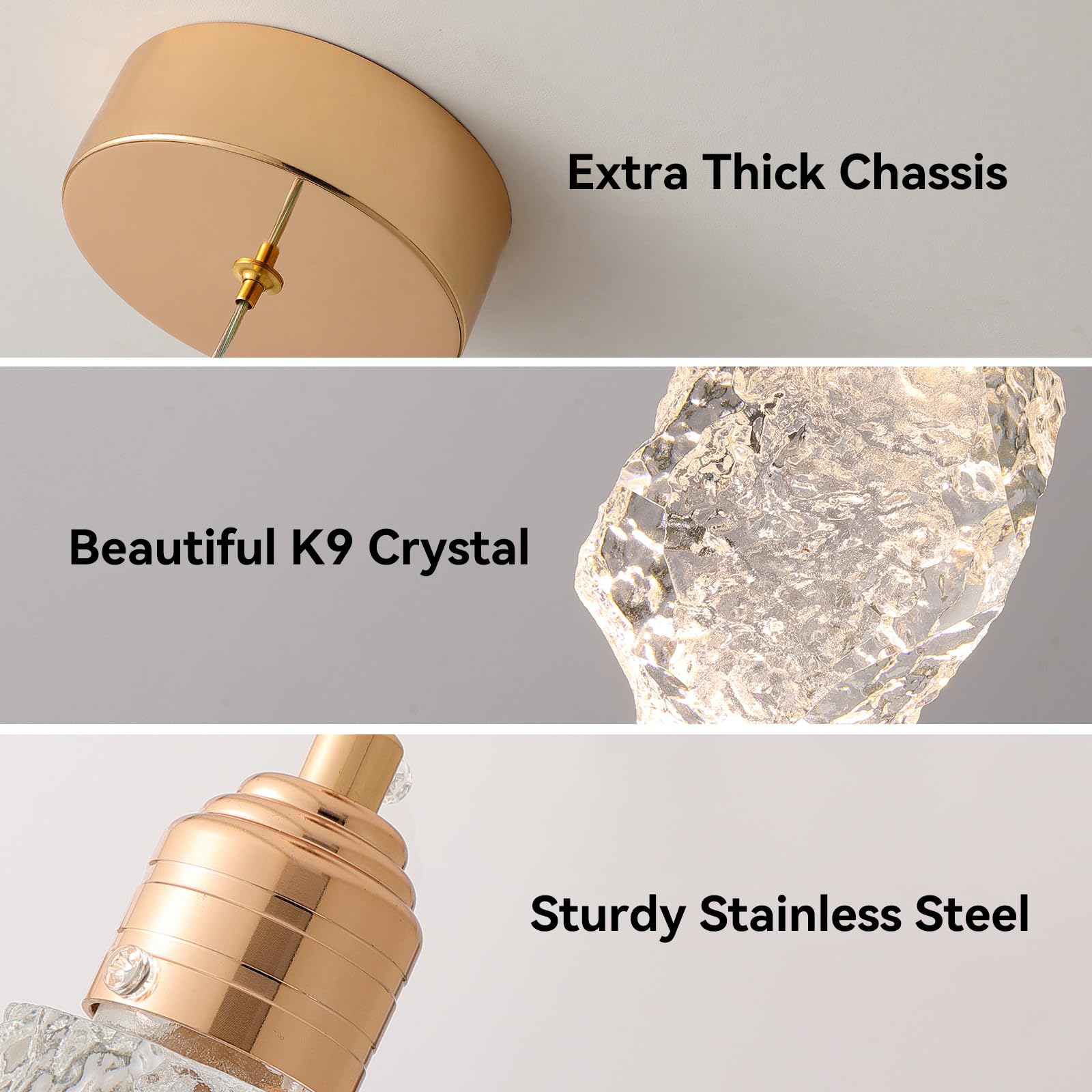 Modern Gold Pendant Light Fixtures, Crystal Pendant Lights with 3-Color, Pendant Lights for Kitchen Island, Restaurants, Dining Room, Bedrooms 
