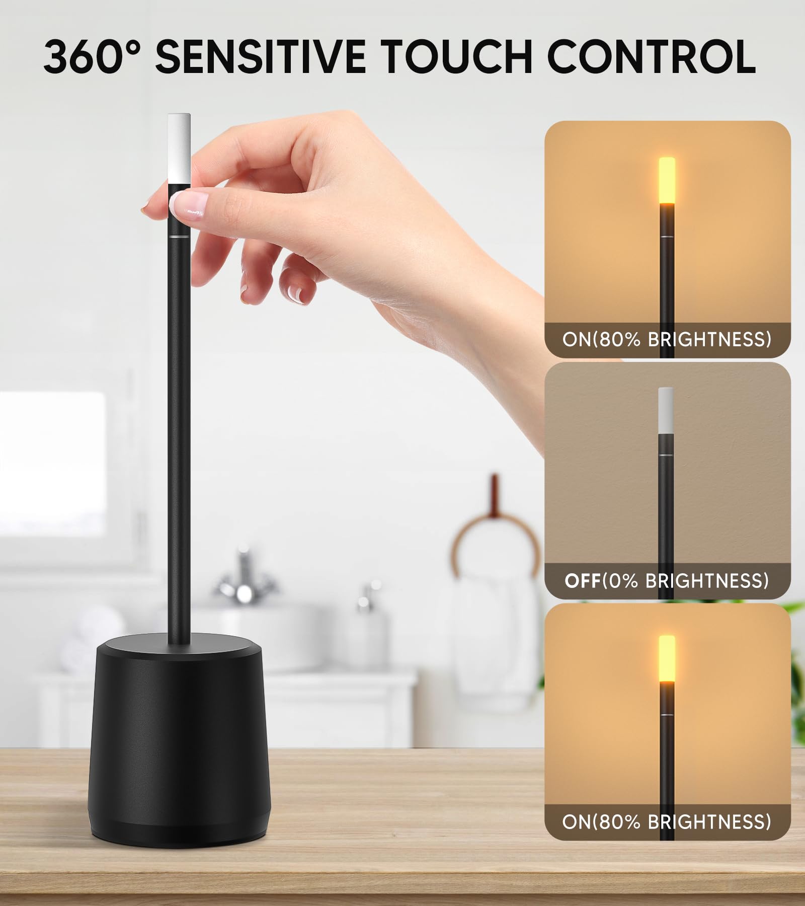 Rechargeable Table Lamp LED Cordless Desk Lamp 2400mAh Battery Operated Cool lamp with 3 Color stepless dimmable Touch Control