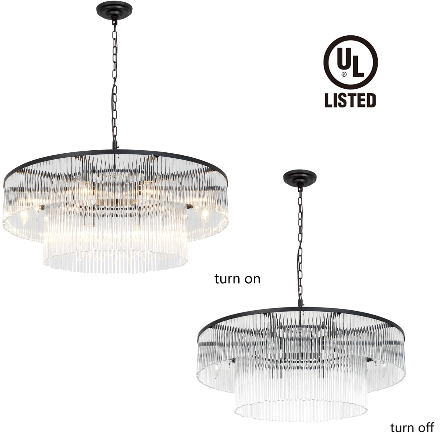  Modern Chandelier, Crystal Glass Chandelier Lighting, Round Dining Room Chandelier Contemporary Pendant Ceiling Light for Bedroom Foyer Entryway
