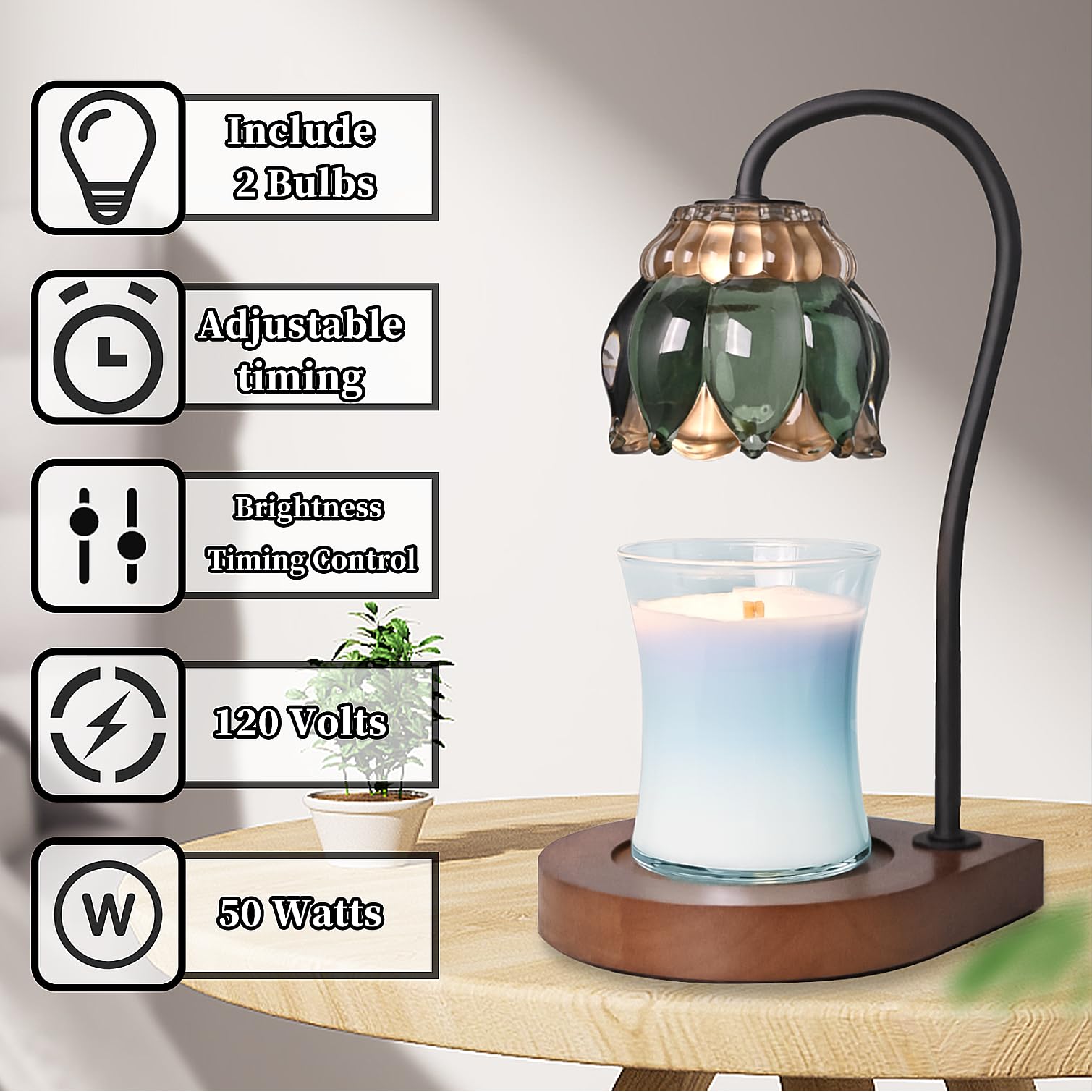  Candle Warmer Lamp - Electric Candle Lamps Timer Adjustable Height, Compatible with All Jar Candles, Gift for Mom, Dimmable Candle Warmer, Candle Holders for Home Decor