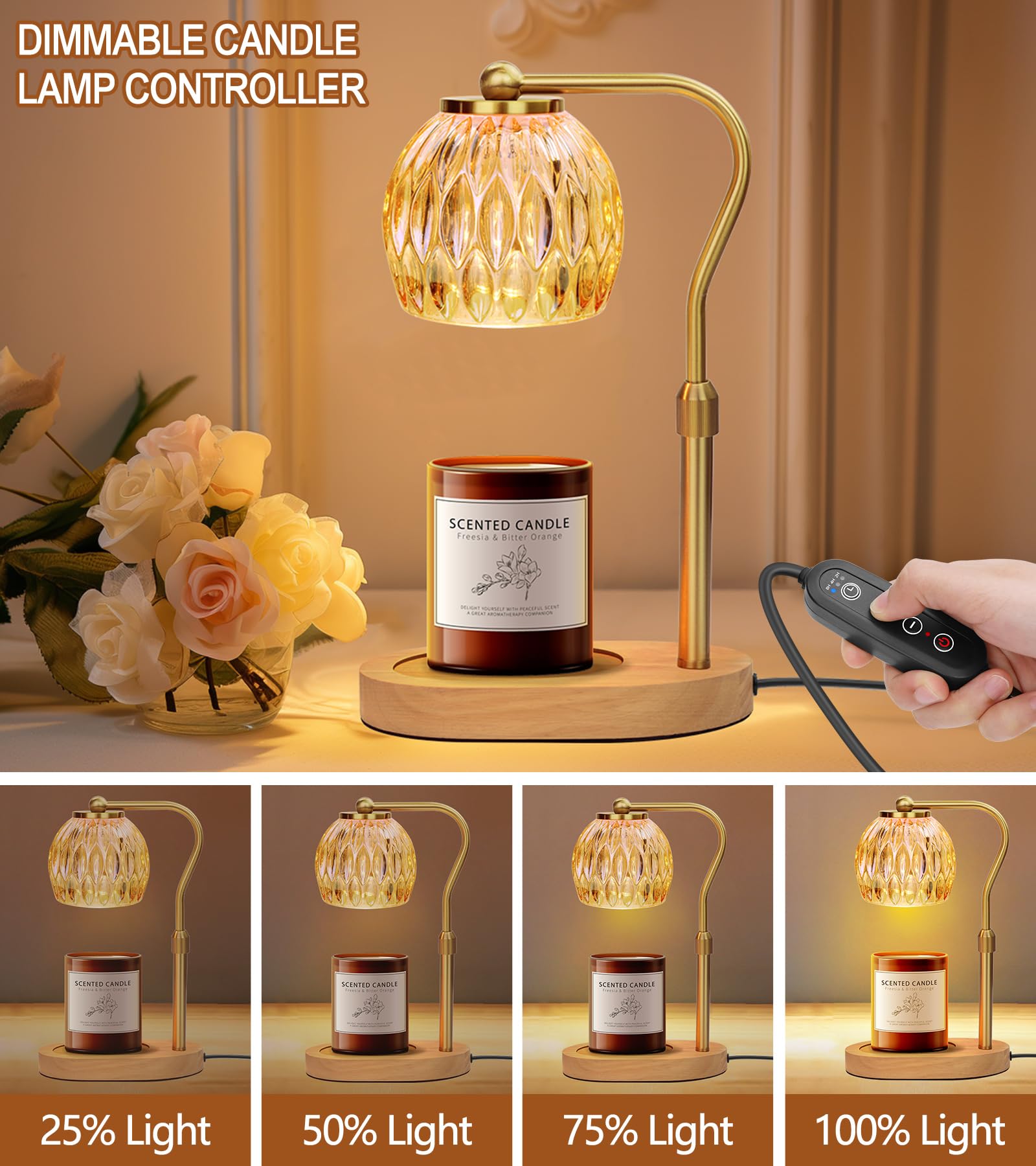 Candle Warmer Lamp, Adjustable Height Candle Warmer Lamp with Timer, Scented Wax Candle Melt Warmer, Gold Electric Candle Warming Lamp for Home Fragrance Housewarming Gifts, Presents for Mom 