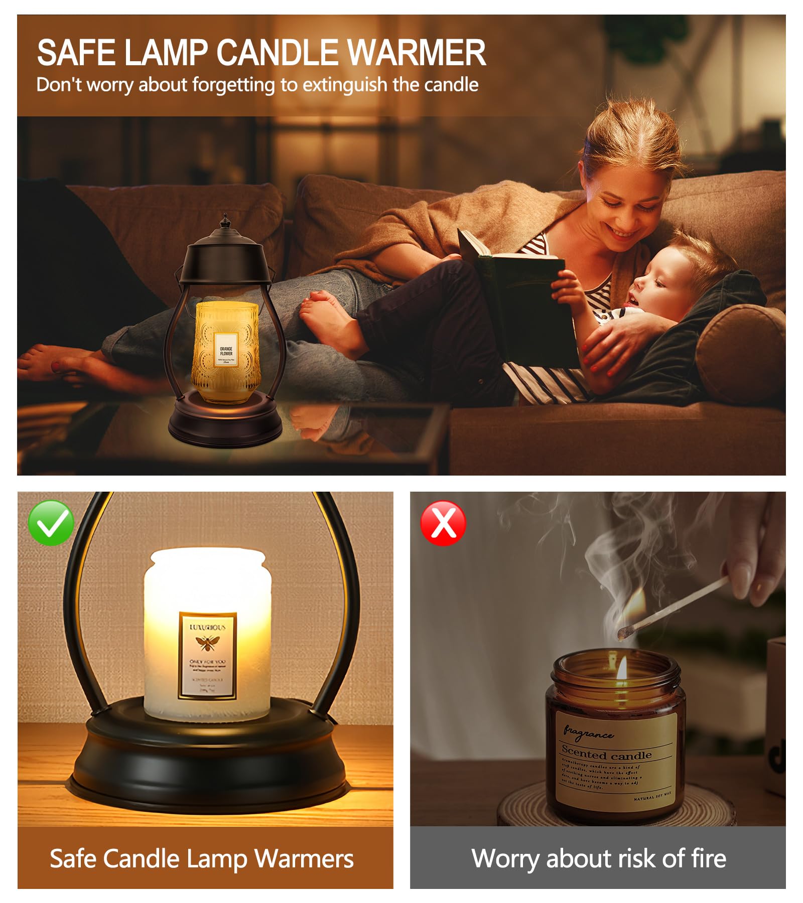  Candle Warmer Lamp, Dimmable Electric Lantern Candle Warmer with Timer, Home Decor Black Candle Lamp Warmer, Birthday Presents for Women, Large Lamp Candle Warmer Birthday Presents for Mom 