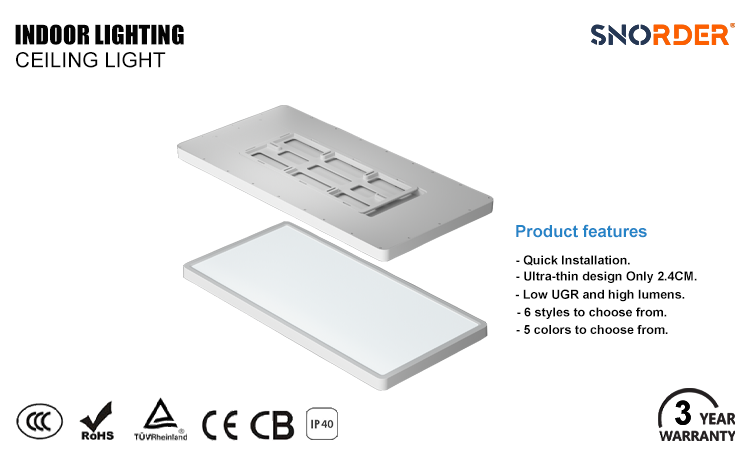 1. Product features Square LED ceiling lamp 45W 3-year warranty, CE CB ROHS certification modern LED white ceiling lamp can be remotely controlled 2800K-4000K-6000K
