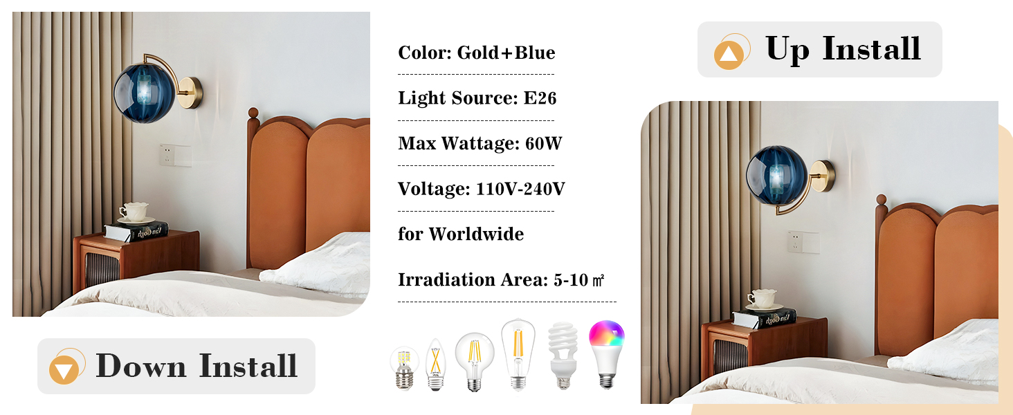 Glass Wall Sconces Brushed Brass Wall Sconce Light (6)