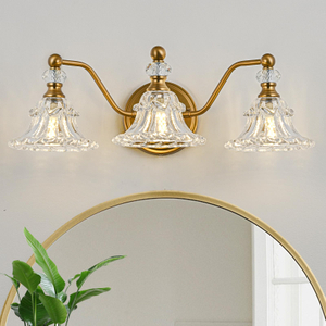 Vintage 3-Light Bathroom Vanity Light Fixture,Vintage Vanity Light with Crystal Glass Shade in Matte Antique Brass Finish,3-Light Retro Vanity Lighting for Bathroom
