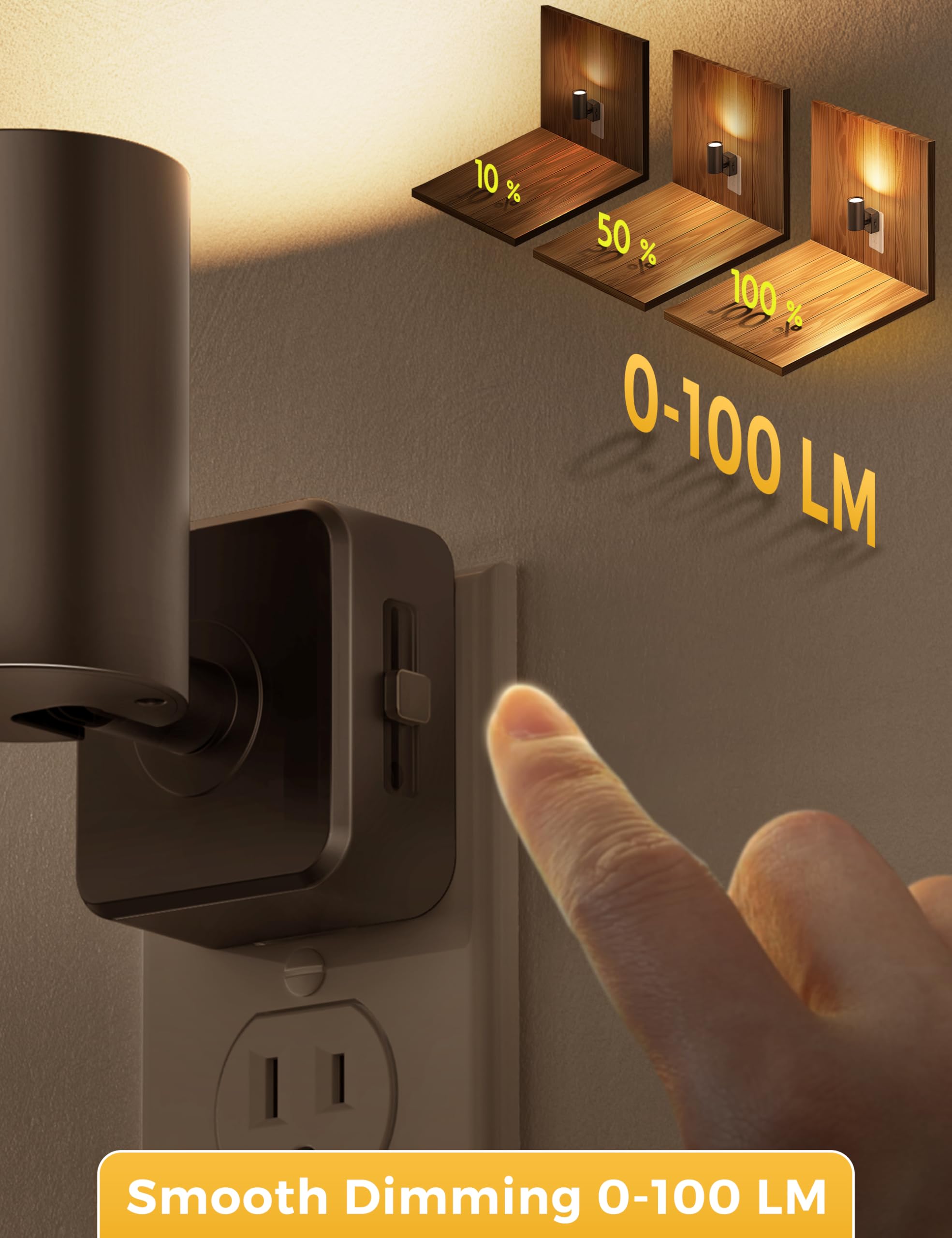 LED Night Light,Night Lights Plug into Wall, 0-100LM Dimmable Brightness, Wall Spotlight Indoor,Dusk to Dawn Sensor,Modern Decor Nightlight for Bathroom,Hallway,Stairs 