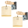 Rattan Boho Wall Sconces, Hardwired Hand-Woven Farmhouse Wall Lamps with Wooden Arm & On/Off Dimmable Switch,Rustic Indoor Wall Mount Light Fixtures for Bedroom Nursery Living Room Bathroom