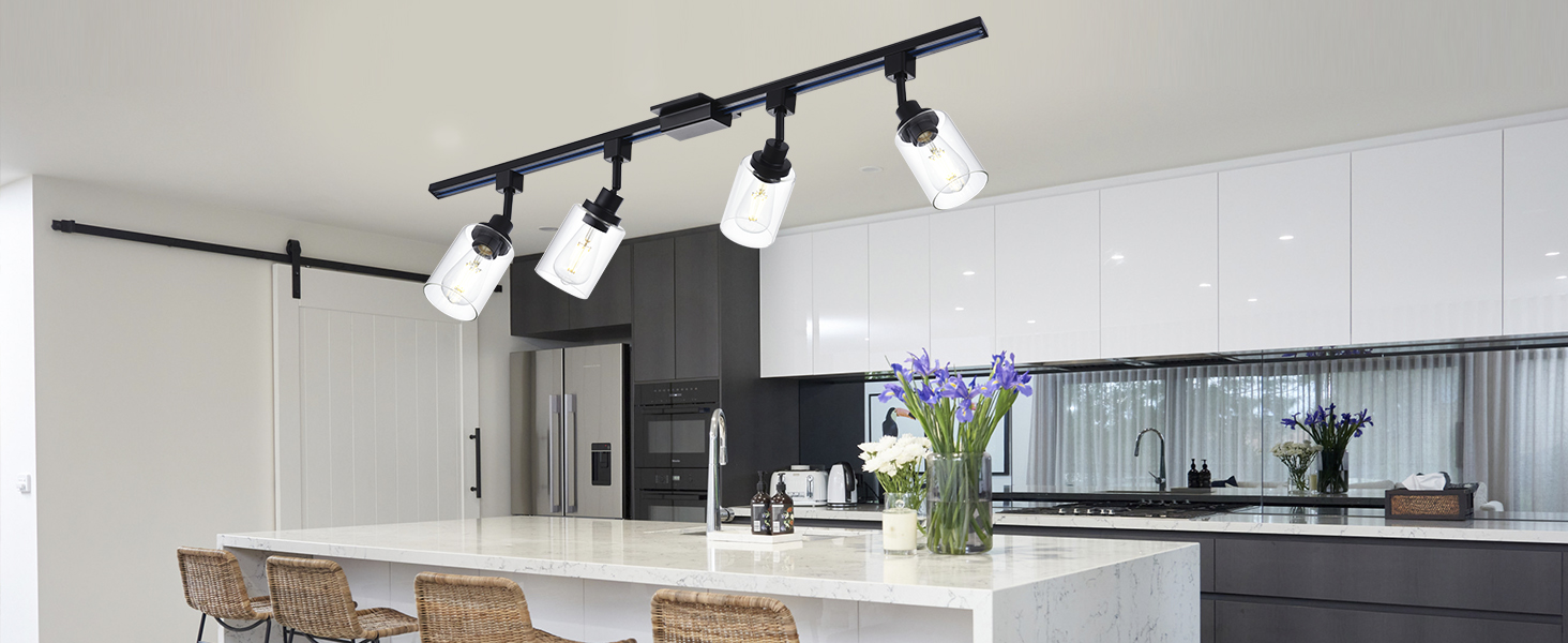H-Type Track Lighting Heads Black with 39.3 Inches H-Type Tracking Rail (6)