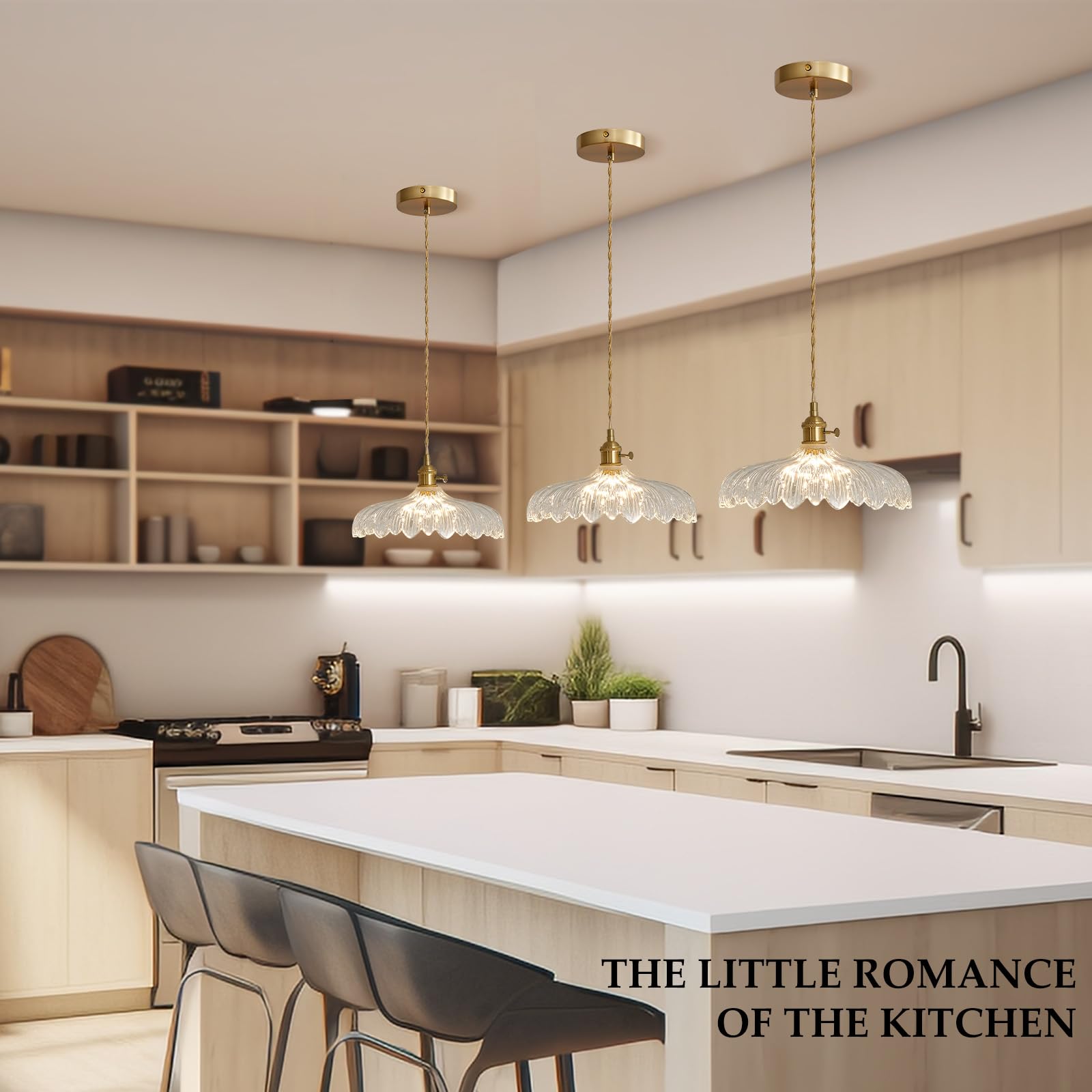 Hanging Lamp,9.8 Inch Pendant Lights Kitchen Island Golden Light Cord Pendant Light Flower Lampshade Vintage Pendant Light Farmhouse Pendant Light Fixtures 