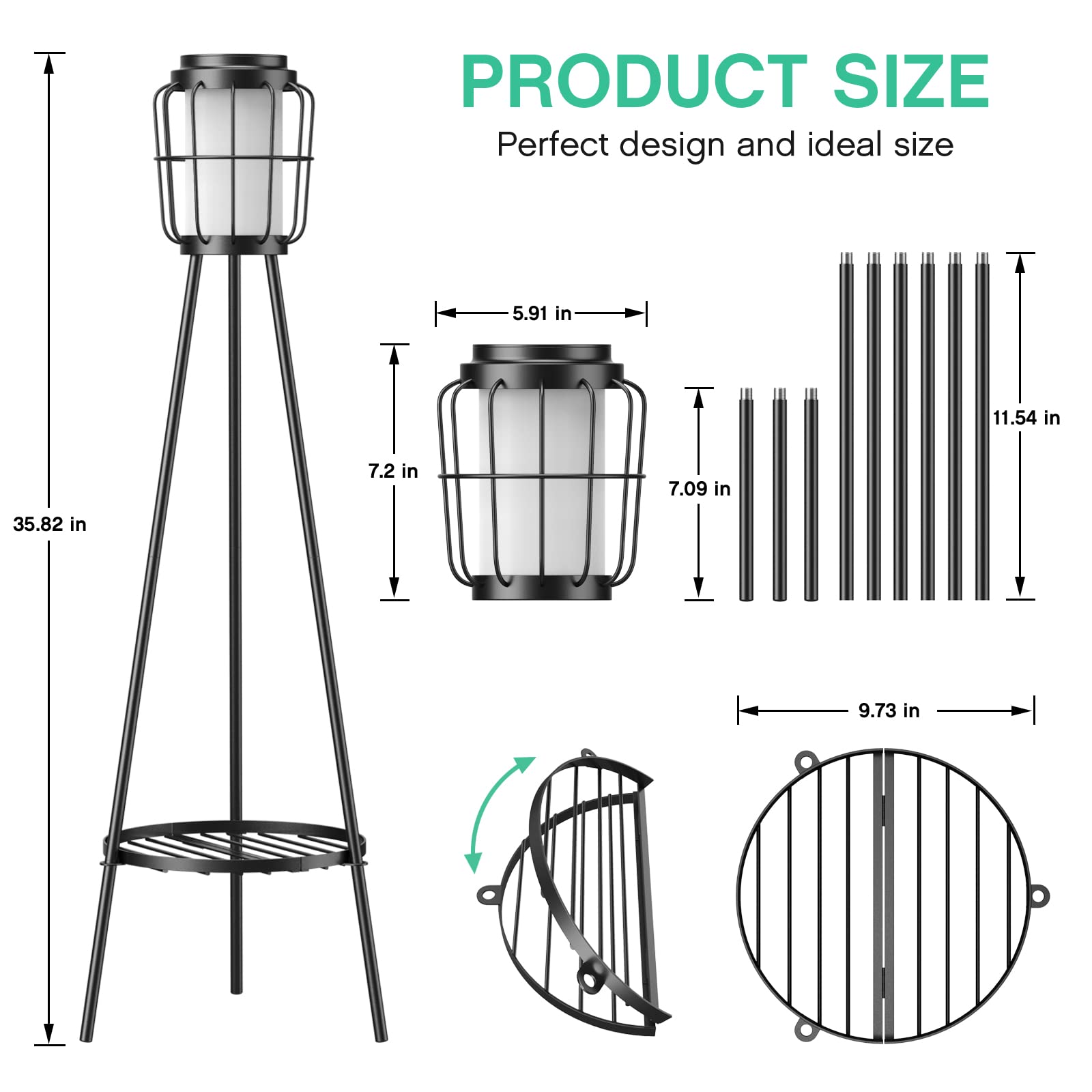 Solar Lights with Plant Stand, Solar Floor Lamps, Waterproof Solar Powered Outdoor Lights Flower Shelf for Patio Porch Deck Yard Garden Decor 