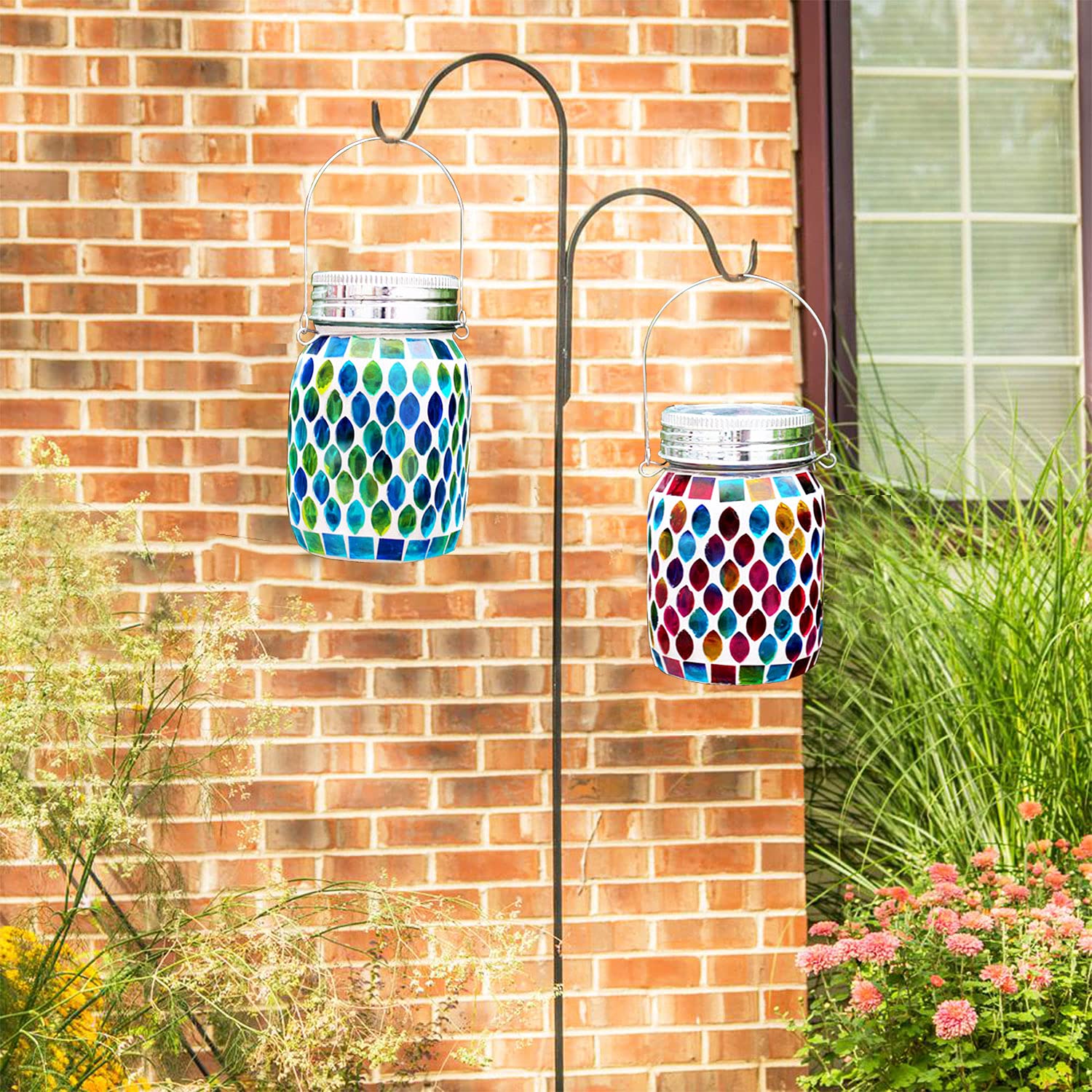Solar Outdoor Mosaic Lantern,Solar Lights Outdoor Hanging Lanterns Rechargeable Waterproof Table lamp Mosaic Night Light for Garden, Patio, Party, Yard, Outdoor/Indoor Decorations 