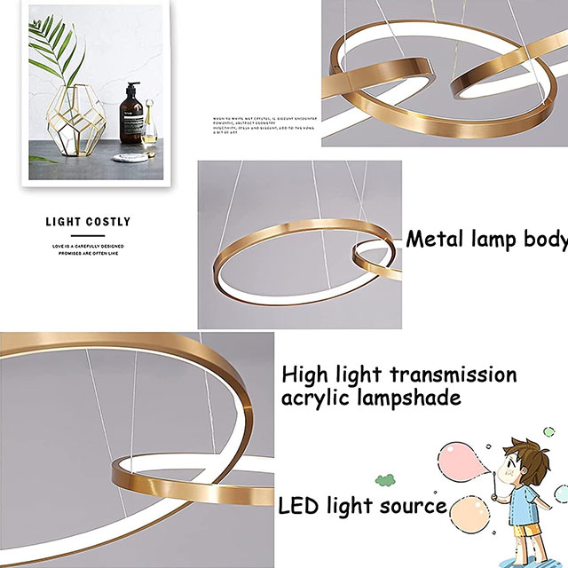 Luxurious Chandelier, Modern Minimalism Circle Rings Led Pendant Light Dining Room Lustre Gold Hanging Lamp Led Indoor Lighting D500+400+400+300+300MM 3000K Brass Metal