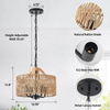 Antique Dining Room Light Fixture, 4-Light Rattan Pendant Light with Drum Shade, Adjustable Woven Wicker Ceiling Hanging Light, Farmhouse Boho Chandelier for Living Room Kitchen Island 