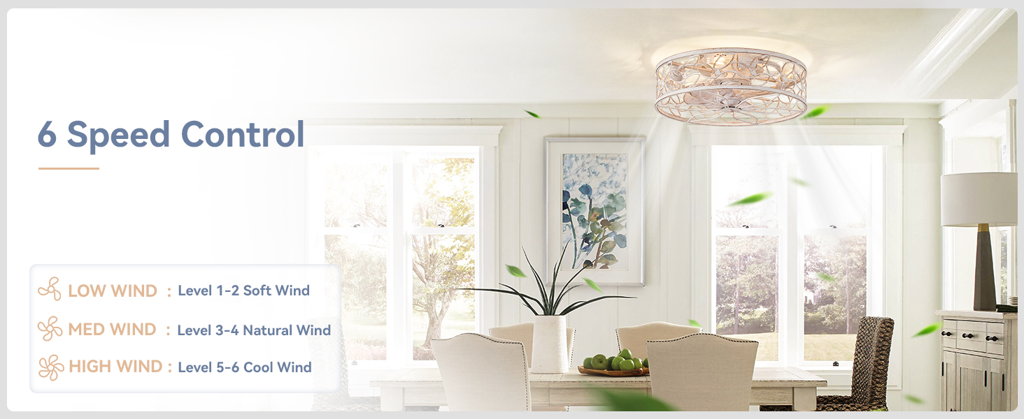 Caged Ceiling Fans with Lights, Farmhouse Flush Mount Ceiling Fan with Remote (15)
