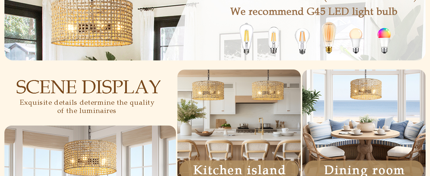 Rattan Dining Room Light fixtures (5)