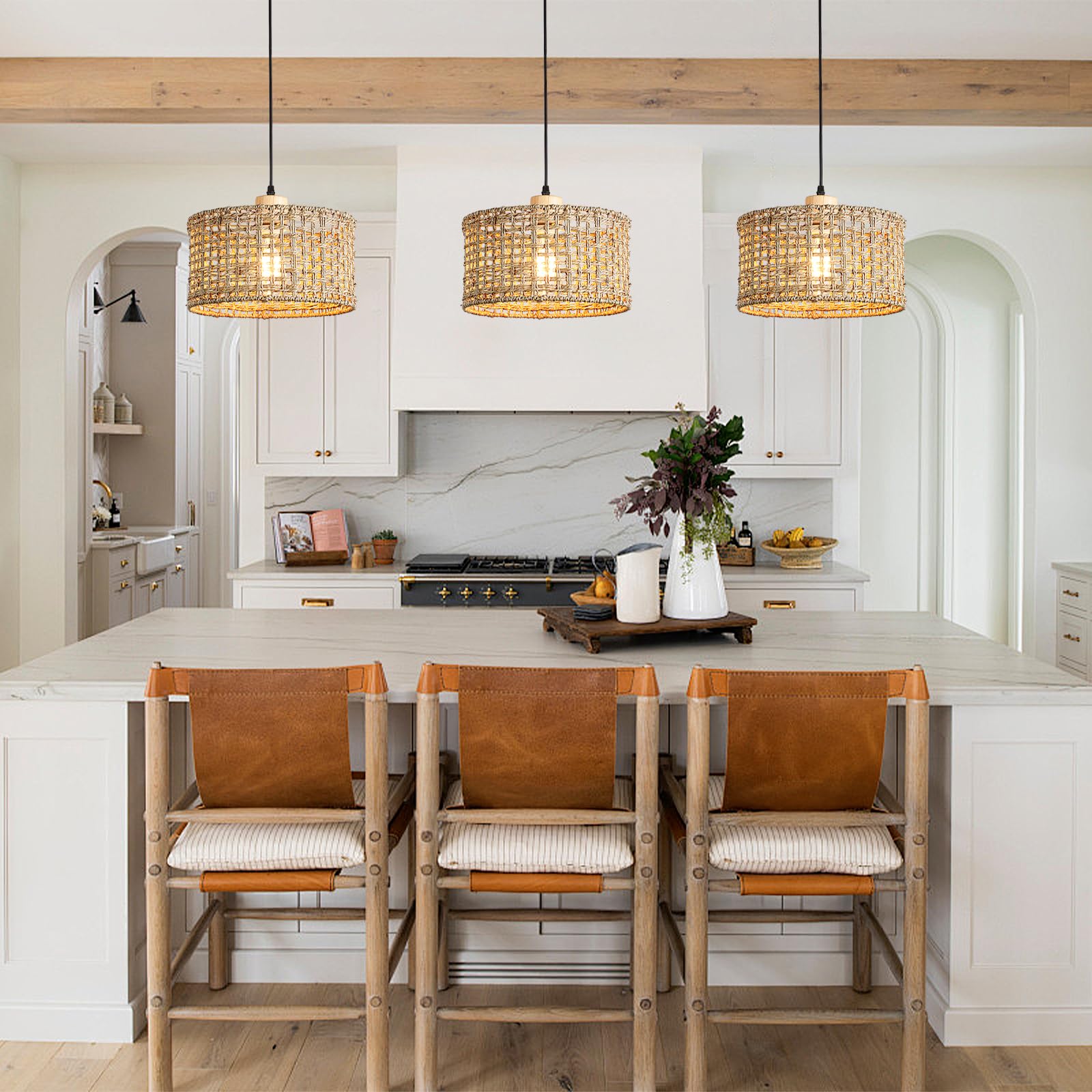 Hand-Woven Rattan Pendant Light, 11.8