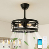 Caged Ceiling Fan with Light,16.5in Black Fandelier Ceiling Fan with Light and Remote,Farmhouse Bladeless Ceiling Fan Lights Fixtures for Kitchen,Bedroom