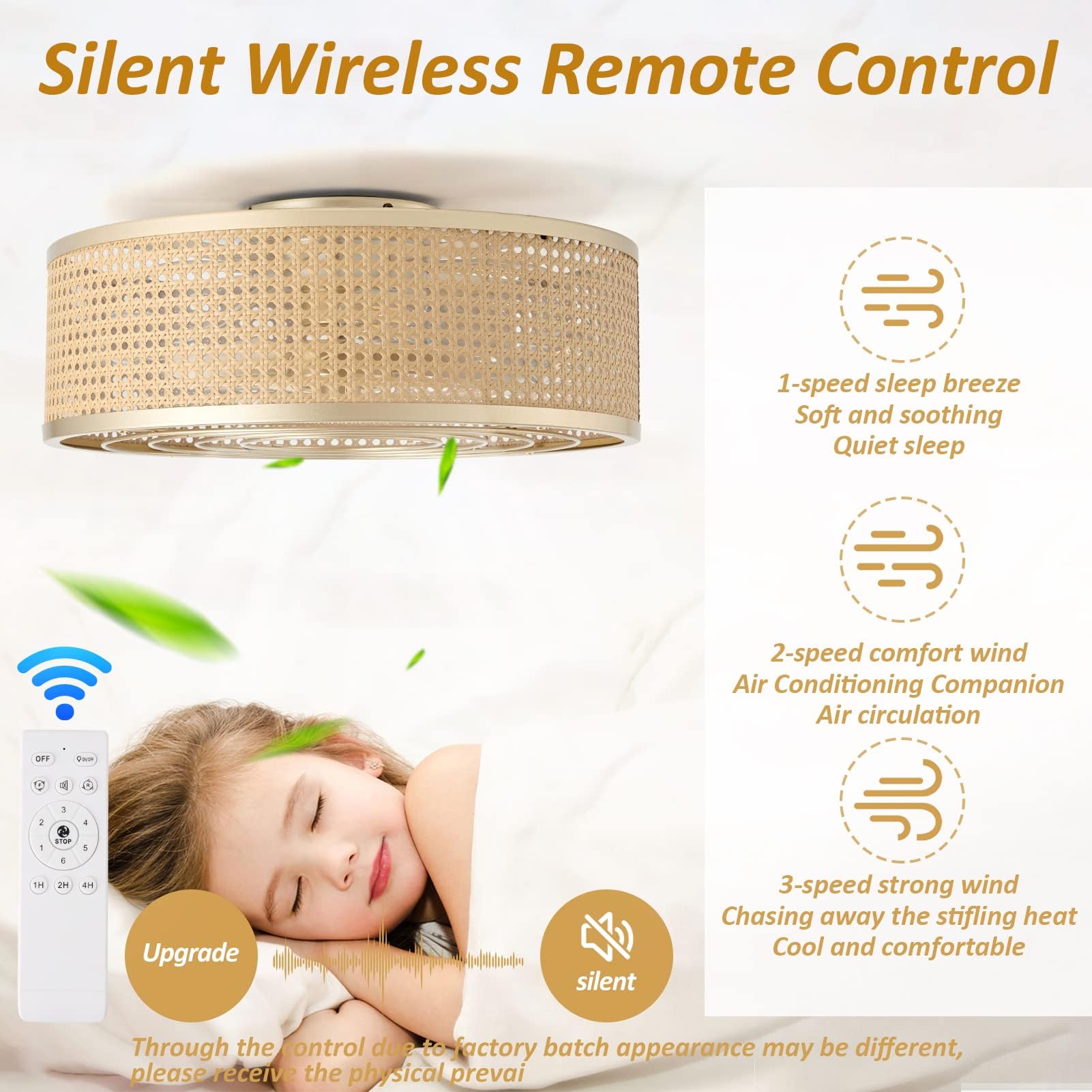 20 Inch Boho Caged Ceiling Fans with Lights Flush Mount, Layered Rattan Ceiling Fan with Light Remote Control with Reversible 6 Speeds for Bedroom, Nursery, Living Room, E12 Base, Indoor 