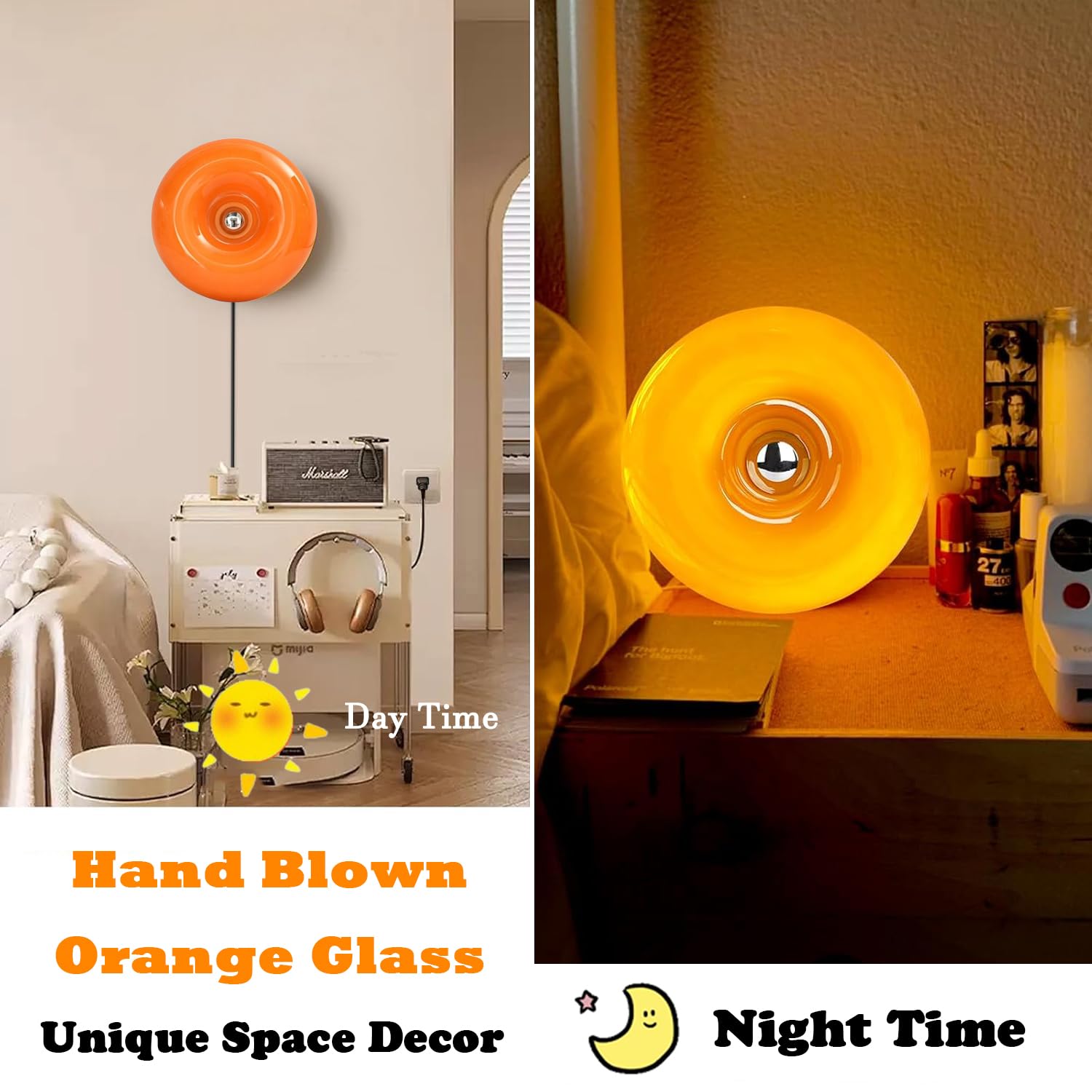 Modern Orange Donut Lamp, Plug-in Bedside Lamp Or Plug-in Wall Sconces, Creative Atmosphere Orange Light for Kids Room, Reading Room Or Warm Decoration 
