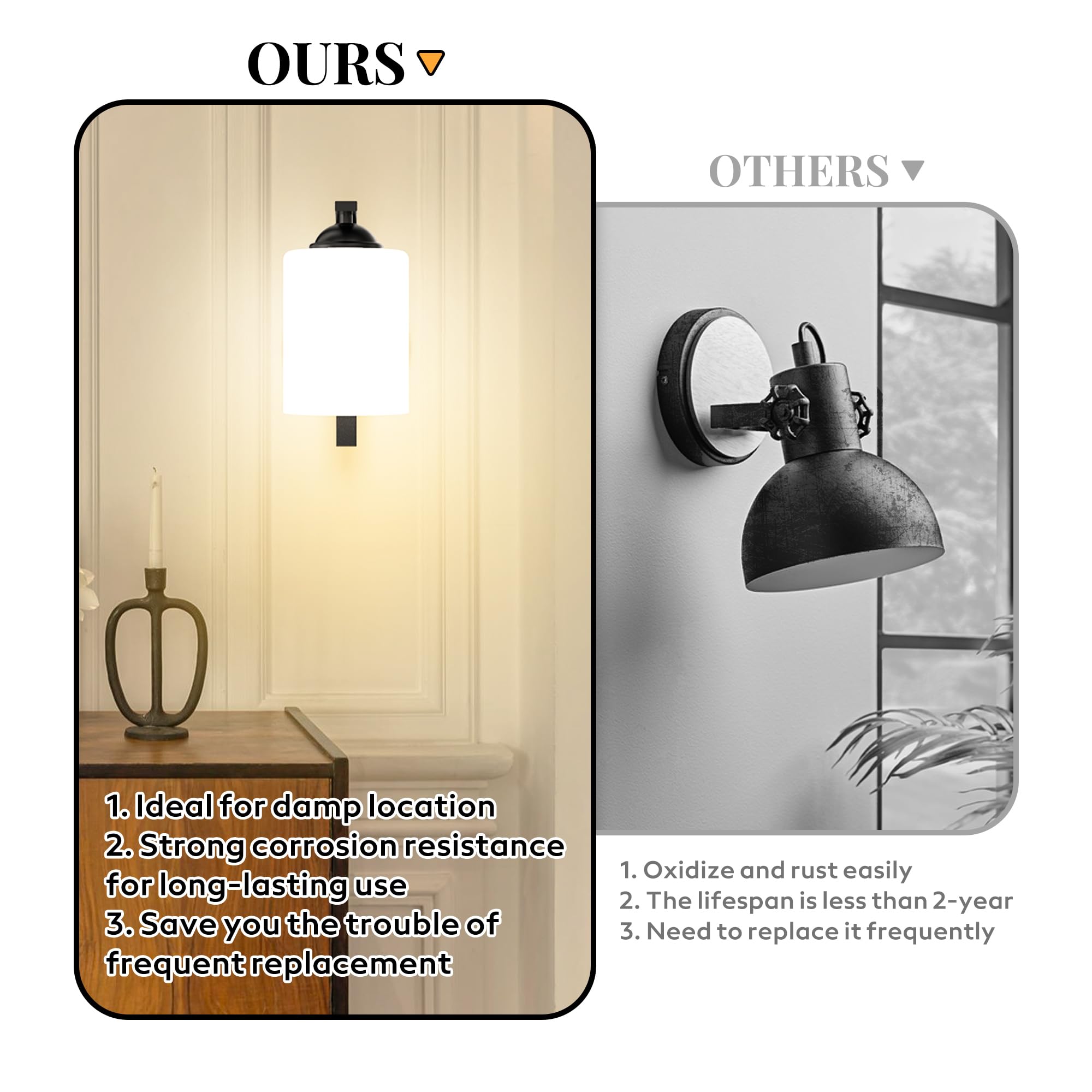Wall Sconces Lights Lamp for Bedroom Bathroom, Modern Vanity Light Fixtures, Matte Black Farmhouse Wall Mount Lighting Lanterns with Glass Shade for Living Room Mirror Hallway Kitchen 