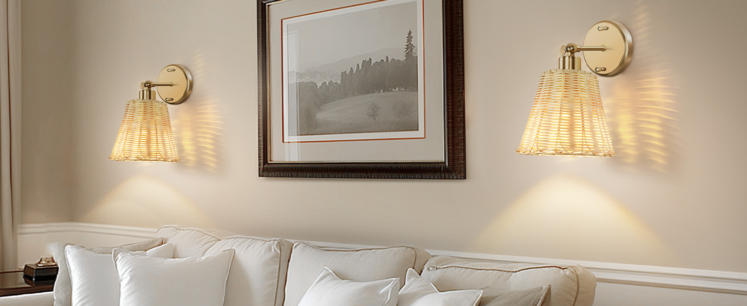 Rattan Rechargeable Battery Operated Wall Sconces Set (13)
