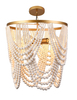 Bohemia Wood Beaded Chandelier Boho Chandelier Gold and Oak Finish Beaded Light Fixture for Dining Living Room,Bedroom, Nursery Room, Girl Room, Hallway, Entryway, Passway, 5-Light 