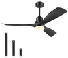 Ceiling Fan with Lights Remote Control, Black Ceiling Fans with 3 Downrods, 3 Blades, Timer, 6 Speed Modern Fan Quiet Reversible DC Motor for Patio Bedroom Outdoor/Indoor 