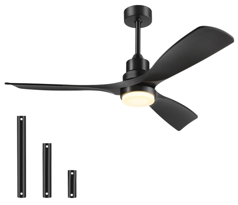 Ceiling Fan with Lights Remote Control, Black Ceiling Fans with 3 Downrods, 3 Blades, Timer, 6 Speed Modern Fan Quiet Reversible DC Motor for Patio Bedroom Outdoor/Indoor 