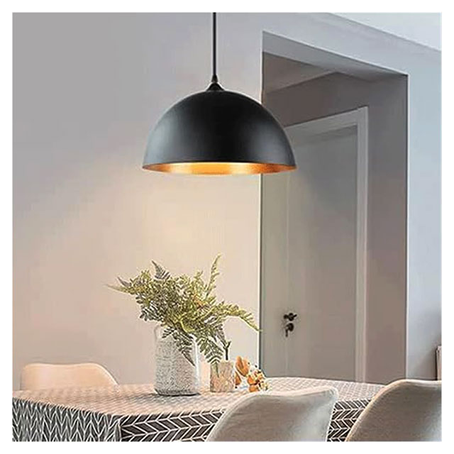 Industrial Dome Chandelier Vintage Farmhouse Black and Gold Pendant Light Fixtures Large Pendant Light E27 Aluminium for Kitchen Island Dining Room, Bedroom, Hallway, Foyer 