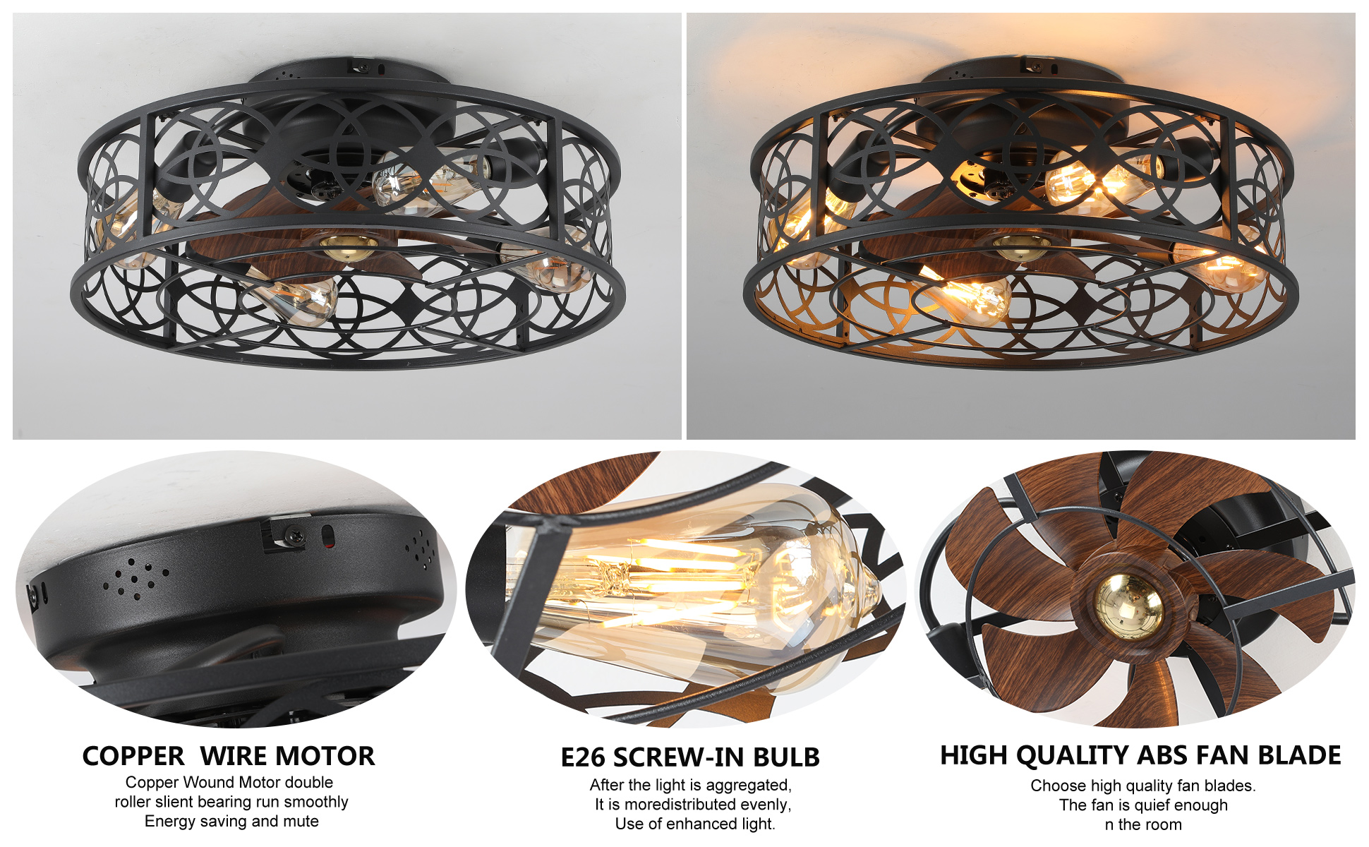 20Caged Ceiling Fans with Lights Remote Control Industrial Low Profile Flush Mount Ceiling Fan (4)