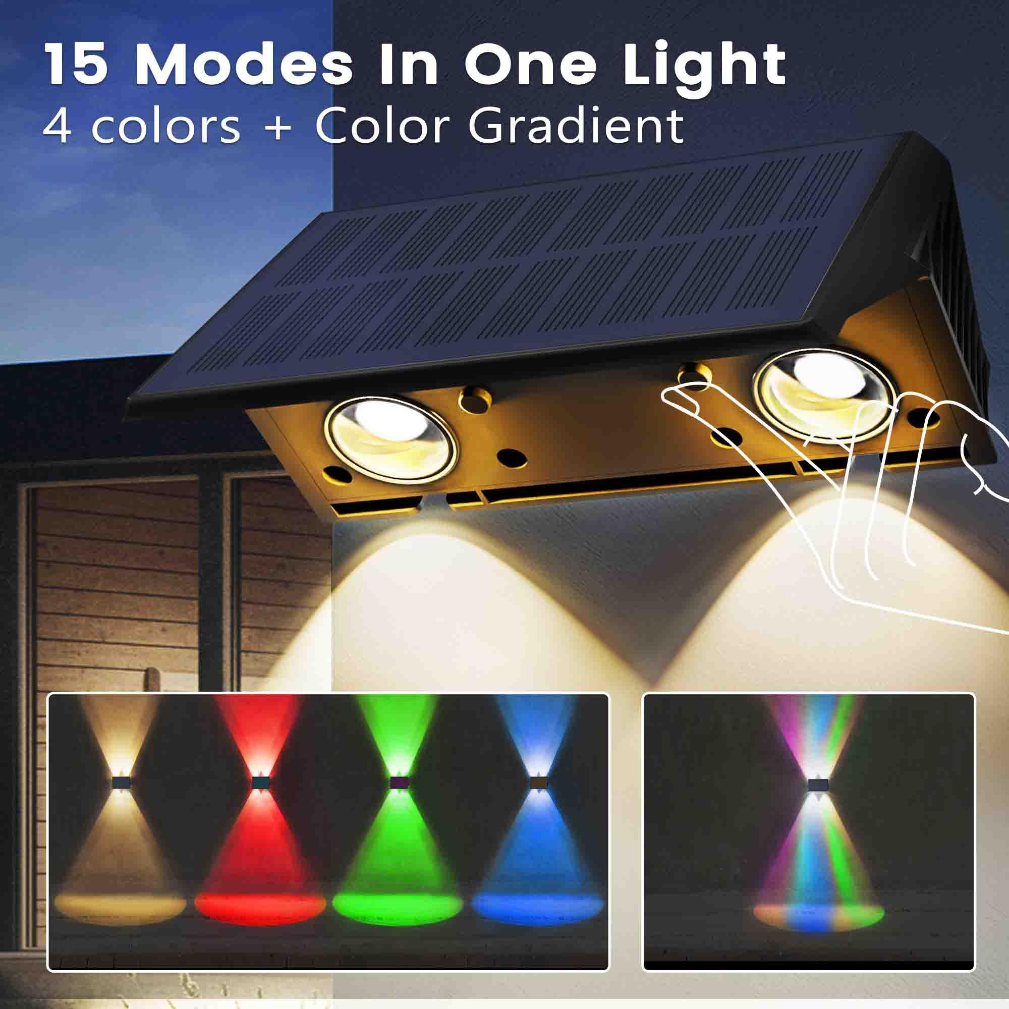  Solar Fence Lights, Fence Lights Solar Powered Warm White & RGB, Up & Down Solar Wall Lights Outdoor, Waterproof Solar Lights 120 Lumens Bright Dusk to Dawn for Yard/Pool/Porch/Patio/Railing