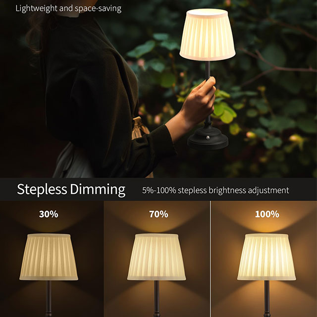 Portables Cordless Table Lamp, Fabric Shade Desk Lamp, Rechargeable Battery Powered Lighting, Dimmable Light for Dining Room, Bedroom, Bedside, Bar, Night Light, Camping, Balcony