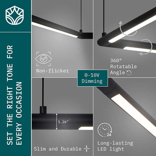 LLED Billiard Pool Table Light, Non-Flickering & Evenly Distributed Light Source, Adjustable Height & 360° Rotatable Light Angle for Billiards Room, Snooker Table, Kitchen Island 
