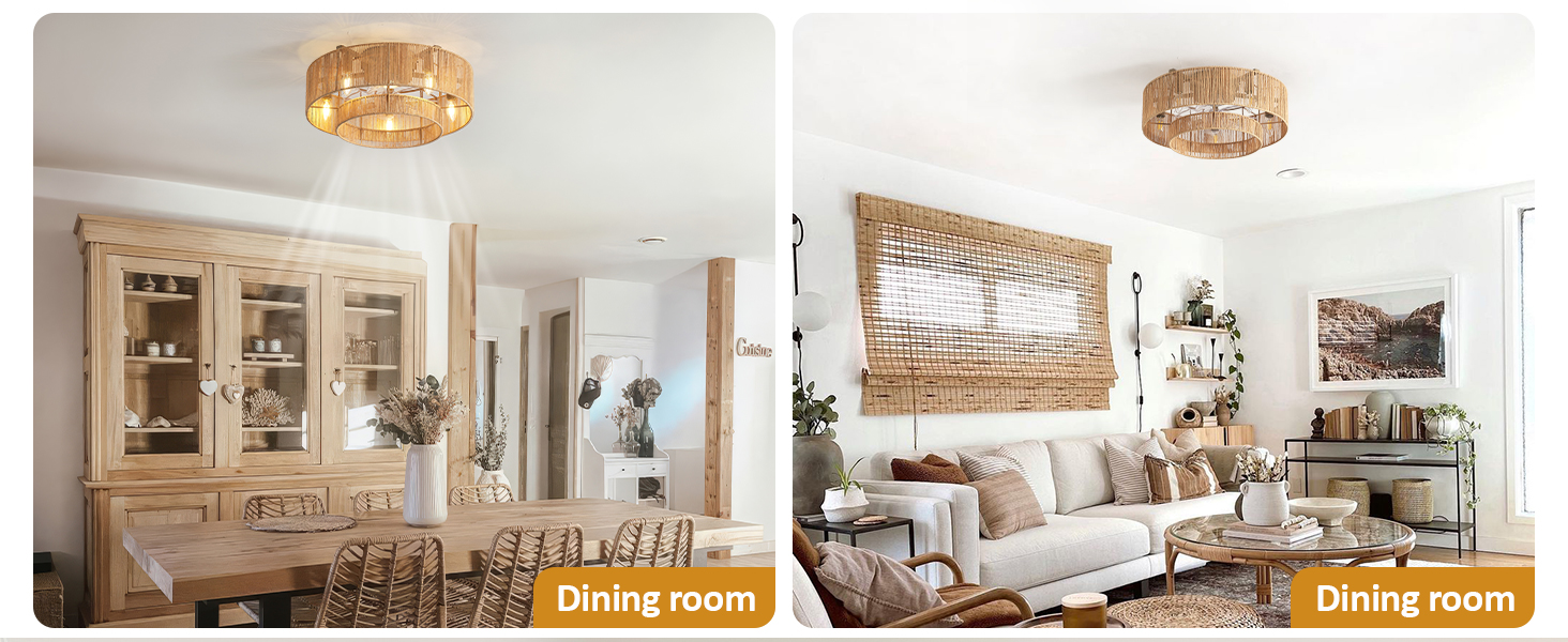 20 Inch Boho Caged Ceiling Fans with Lights Flush Mount, Layered Rattan Ceiling Fan with Light Remote Control with Reversible 6 Speeds for Bedroom, Nursery, Living Room, E12 Base, Indoor (14)
