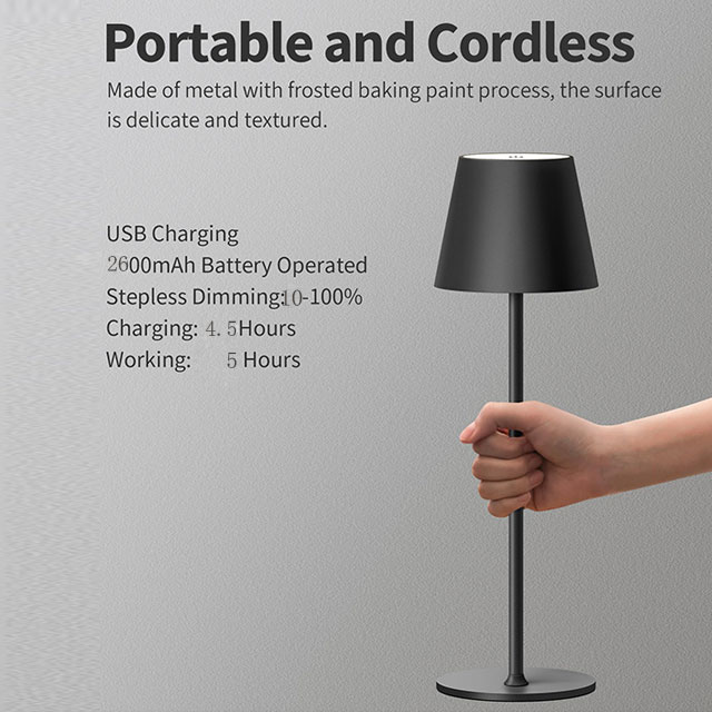 Cordless Rechargeable Table Lamp, 26000mAh Battery Powered LED Desk Lamp, 3 Color Stepless Dimming Up, Portable Table Light Lamp for Bedroom Restaurant Outdoor