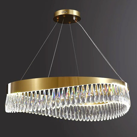 Stainless Steel Titanium + Crystal Chandlier Lighting Modern Chandelier Interior Ceilings Ring Crystal During Chandelier, Light Luxury Crystal Lamp Dining Lamp Two-Colour Light Source