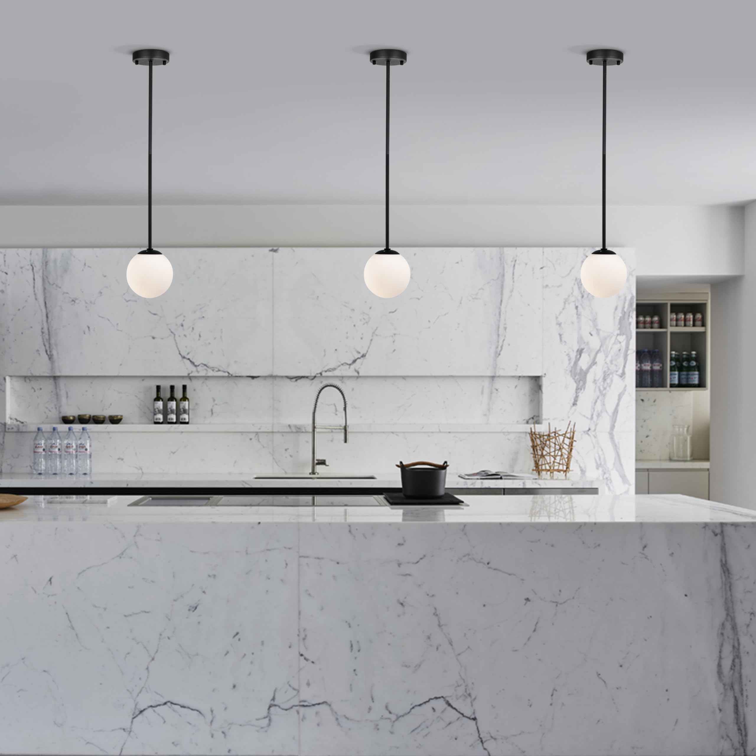Black Globe Pendant Light Modern Matte Black Pendant Light Fixtures Over Kitchen Island with Frosted Glass Hanging Pendant Light Fixture 