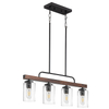 Farmhouse Dining Room Light Fixture, 4-Light Wood Kitchen Island Lighting, Industrial Chandeliers for Dining Room Over Table Black Pendant Light with Seeded Glass Shade for Bar Restaurant 