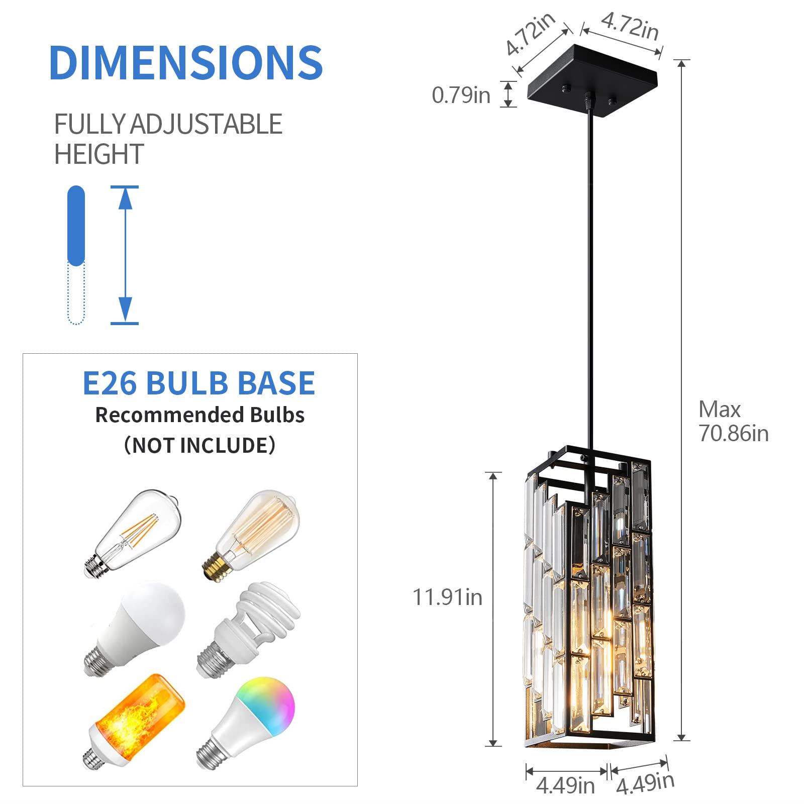 Pendant Lighting Modern Pendant Light, Mini Crystal Chandeliers,Adjustable Pendant Light Fixture for Kitchen Island Dinning Room Bedroom 