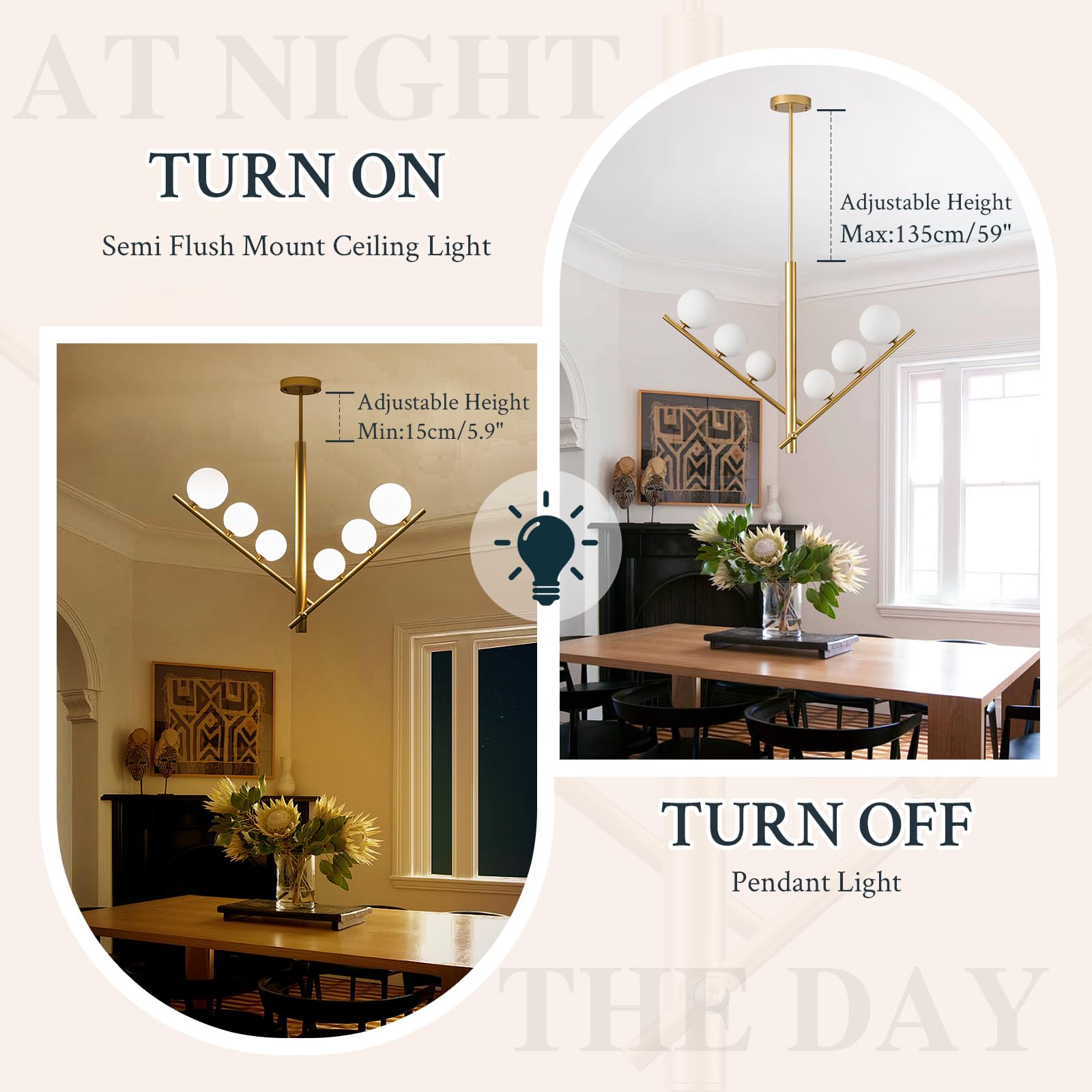 Modern Chandelier, 6/12 Lights Sputnik Chandelier Mid Century Chandelier with Milk Glass Shade Large Ceiling Pendant Light Fixture for Living Dining Room Foyer Bedroom