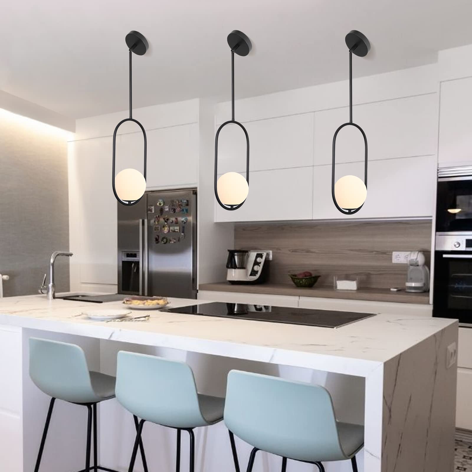 Pendant Lighting Modern Style Chandelier,Single Hanging Light Fixture Milky Glass Globe Lampshade Pendant Light Fixture for Kitchen Island,Dinning Room Bedroom 