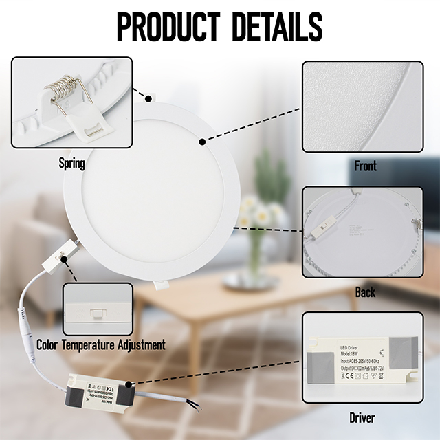 18W 3CCT Round Recessed LED Panel Light with CCT Switch | &Oslash;225mm