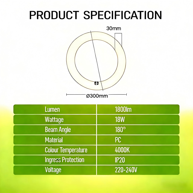 LED Circular Lamp T9 Φ300mm 18W 4000K 1800LM 220-240VAC G10q with CE EMC Not Dimmable