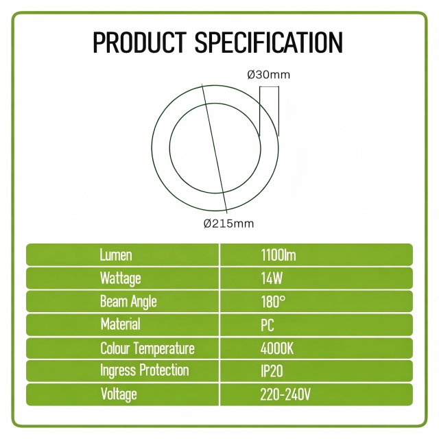 LED Circular Lamp T9 Φ215mm 14W 4000K 1100LM 220-240VAC G10q with CE EMC Not Dimmable