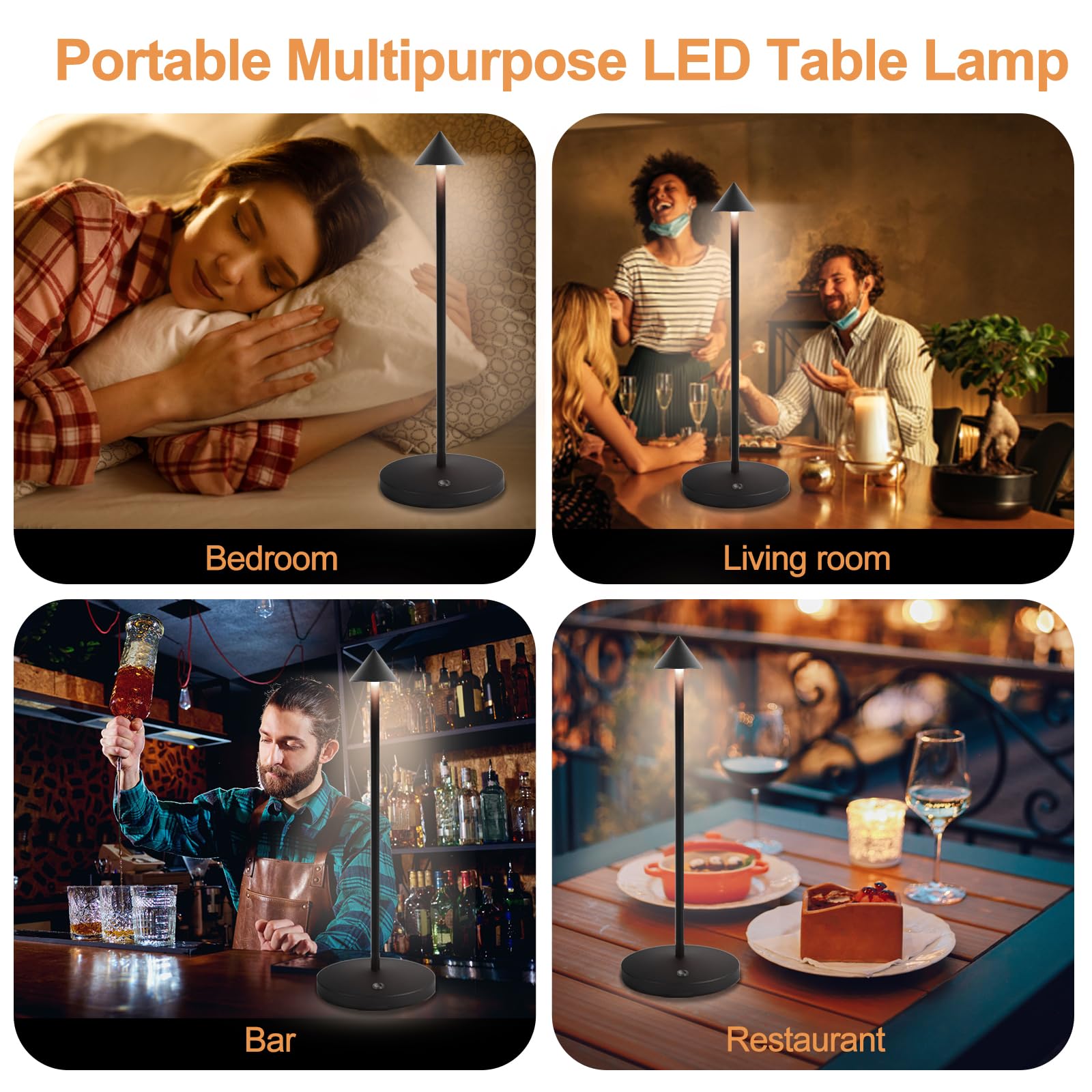 Rechargeable Table Lamps, Upgraded Portable LED Cordless Desk Lamp, 6000mAh Battery Operated Table Light, 3 Color Stepless Dimmable Night Light for Restaurant/Indoor/Outdoor