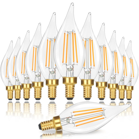 Dimmable E12 Candelabra LED Light Bulbs Equivalent, Chandelier Light Bulbs, Flame Tip Candle Light Bulbs