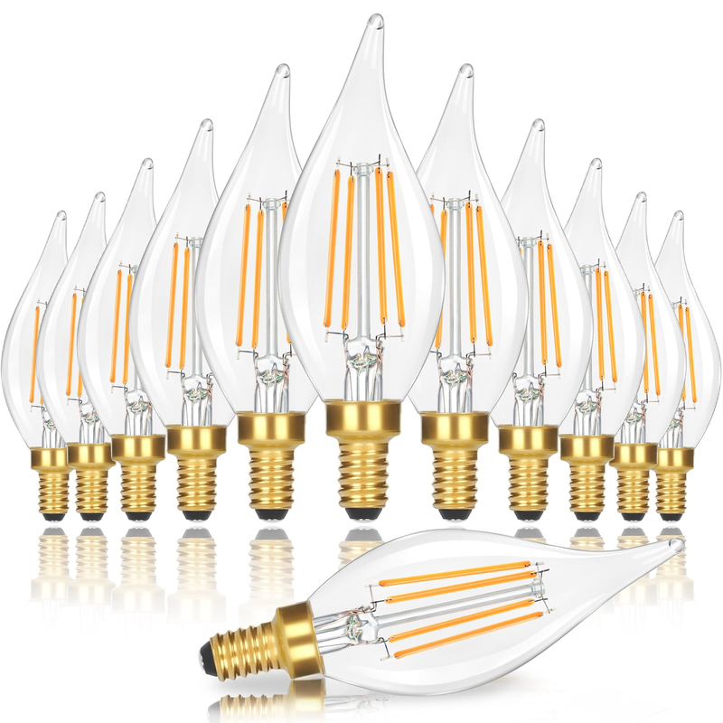 Dimmable E12 Candelabra LED Light Bulbs Equivalent, Chandelier Light Bulbs, Flame Tip Candle Light Bulbs