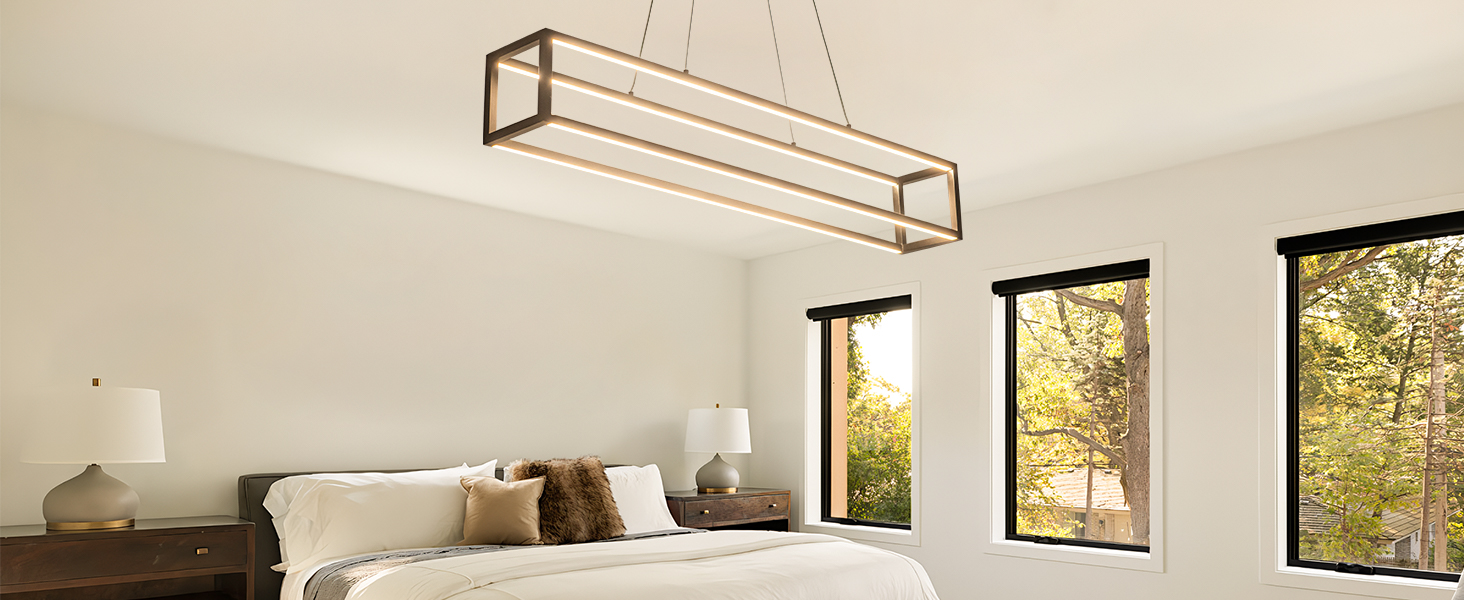 Modern LED Chandelier Linear Rectangle Chandelier Dimmable (3)
